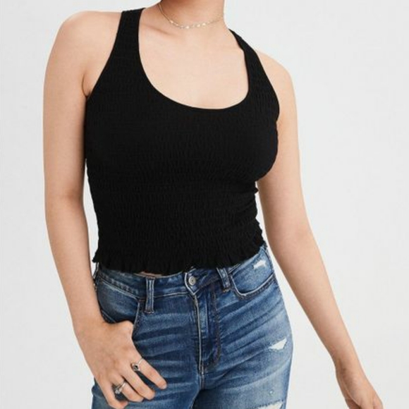 black smocked tank top
